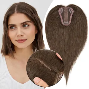 MY-LADY Human Hair Toppers for Women Real Human Hair for Thinning Hair 8 * 10CM Lace Silk Base Top Hair Pieces Clip in Remy Hairpieces Hand-Tied 10 Inch Chocolate Brown