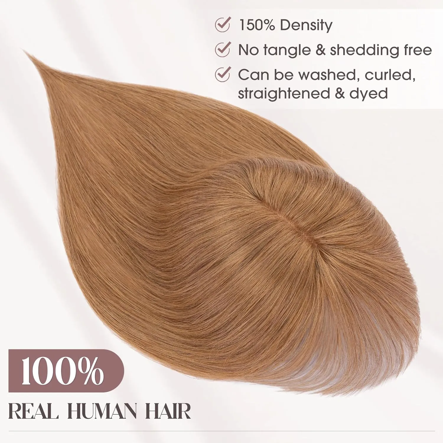 MY-LADY Human Hair Toppers for Women Real Human Hair with Bangs Thin 8 * 10CM Lace Silk Base Clip in Remy Hairpieces Hand-Tied Light Weight 10 Inch Light Brown