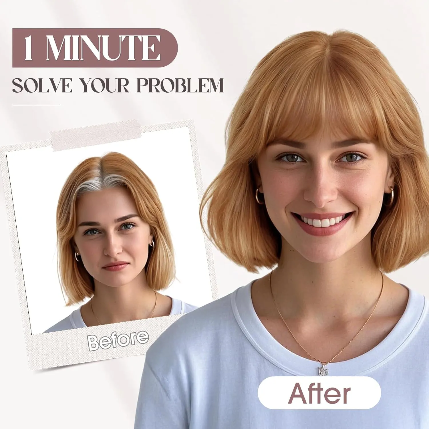 MY-LADY Human Hair Toppers for Women Real Human Hair with Bangs Thin 8 * 10CM Lace Silk Base Clip in Remy Hairpieces Hand-Tied Light Weight 10 Inch Light Brown