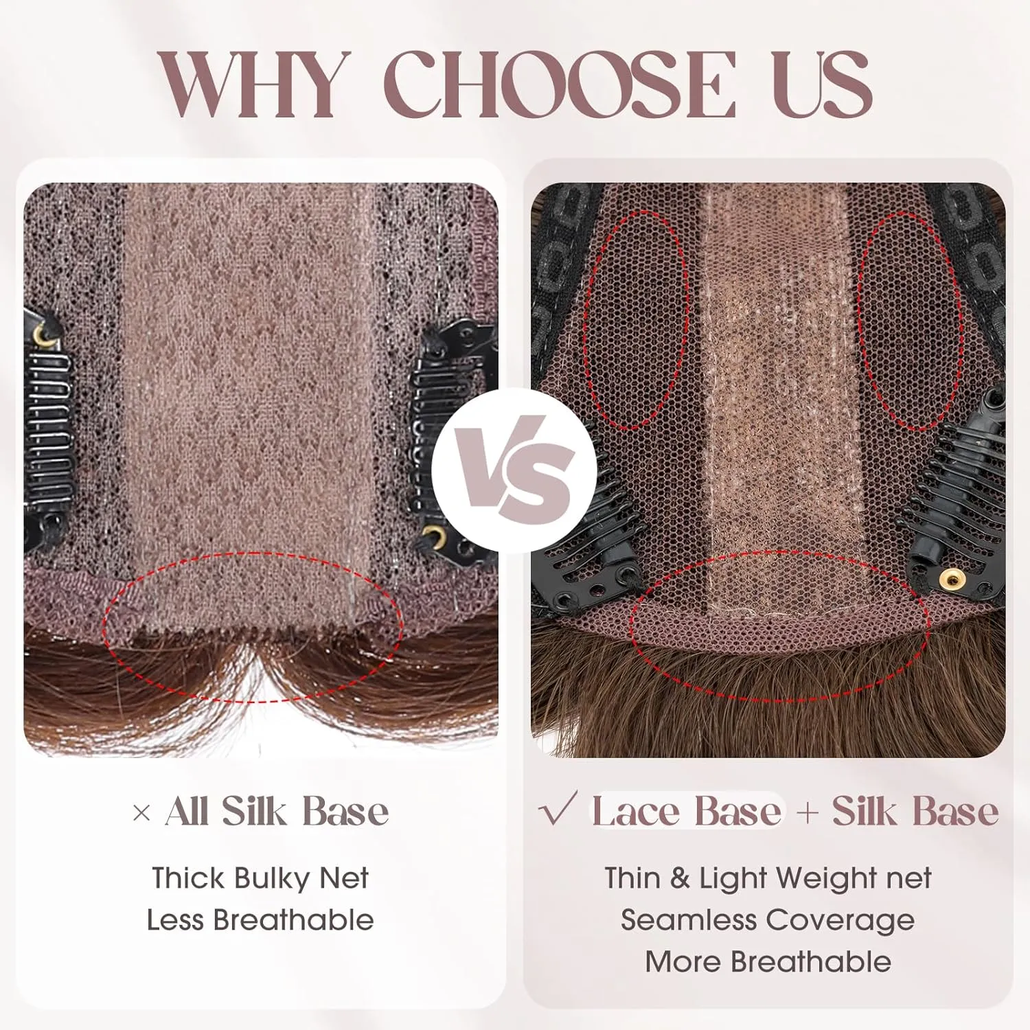 MY-LADY Human Hair Toppers for Women Real Human Hair with Bangs Thin 8 * 10CM Lace Silk Base Clip in Remy Hairpieces Hand-Tied Light Weight 10 Inch Light Brown