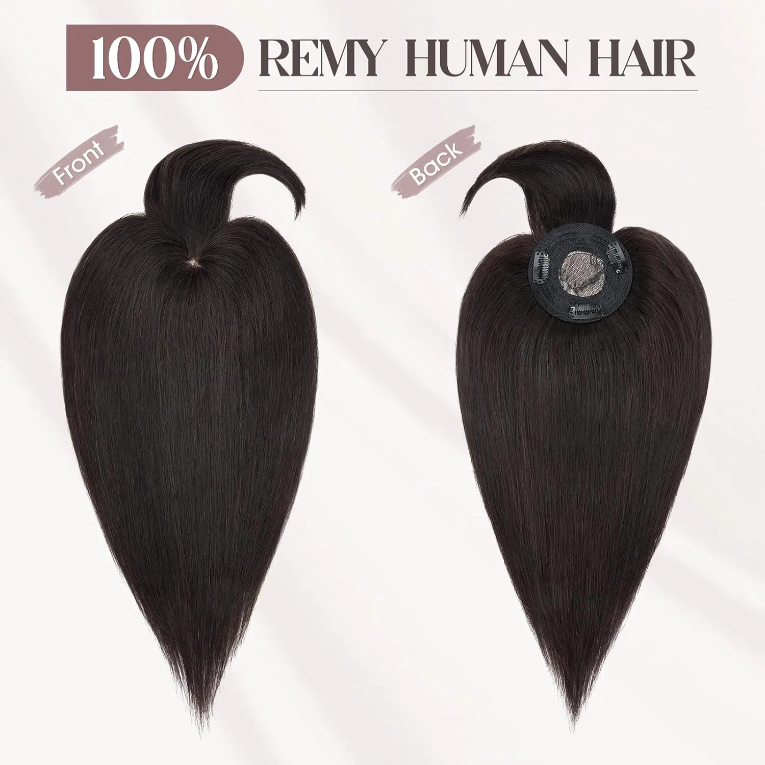 MY-LADY Human Hair Toppers for Women Real Human Hair with Bangs Thin 8.5 * 8.5CM Mono Base Clip in Remy Hairpieces Light Weight 12 Inch Natural Black