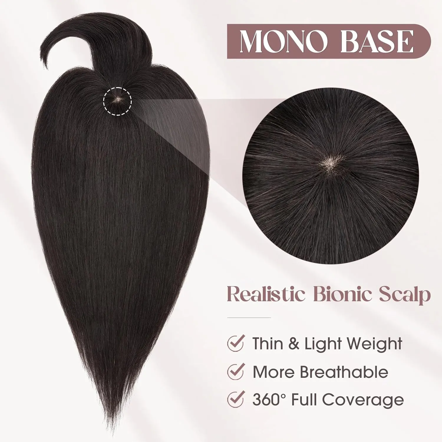 MY-LADY Human Hair Toppers for Women Real Human Hair with Bangs Thin 8.5 * 8.5CM Mono Base Clip in Remy Hairpieces Light Weight 12 Inch Natural Black