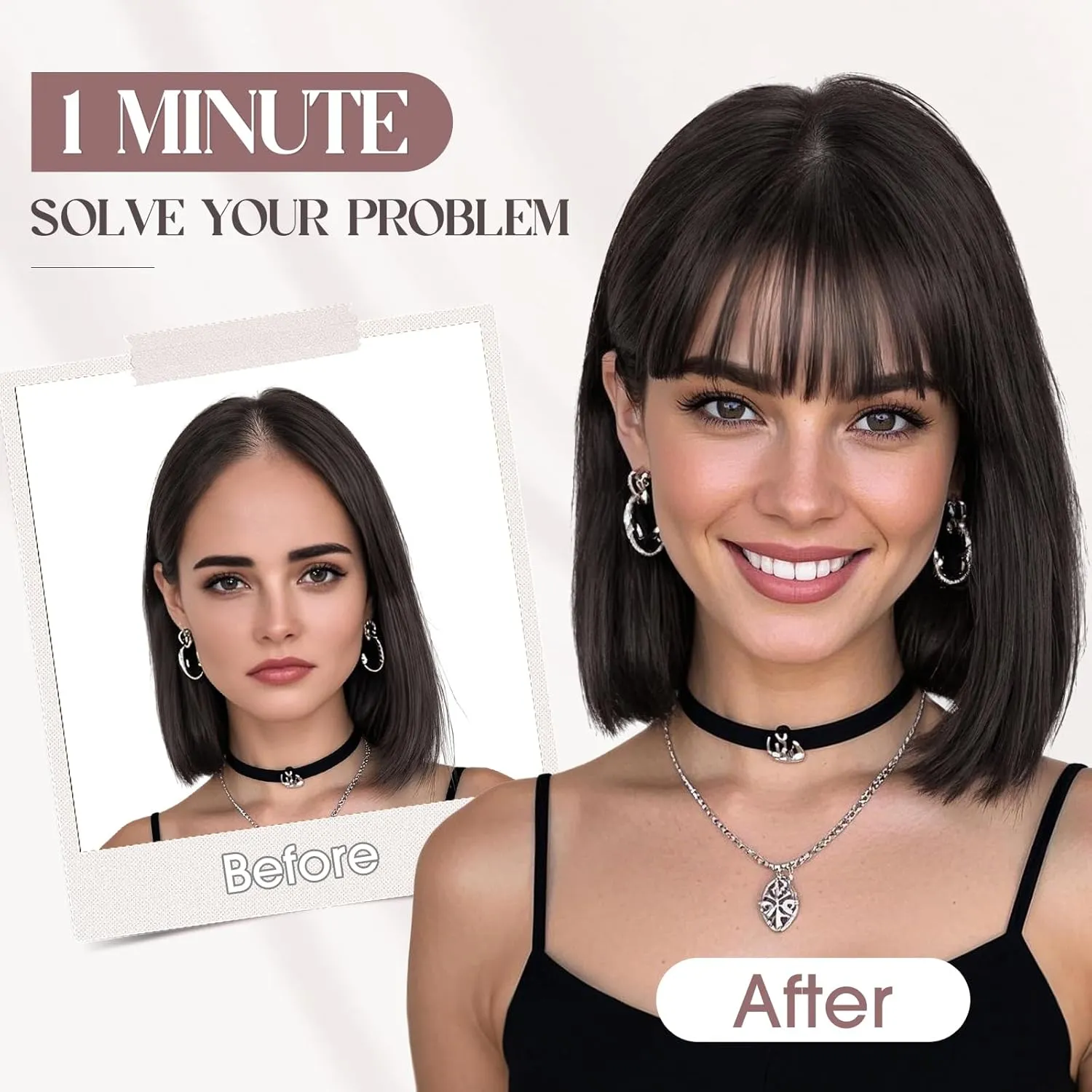 MY-LADY Human Hair Toppers for Women Real Human Hair with Bangs Thin 8.5 * 8.5CM Mono Base Clip in Remy Hairpieces Light Weight 12 Inch Natural Black