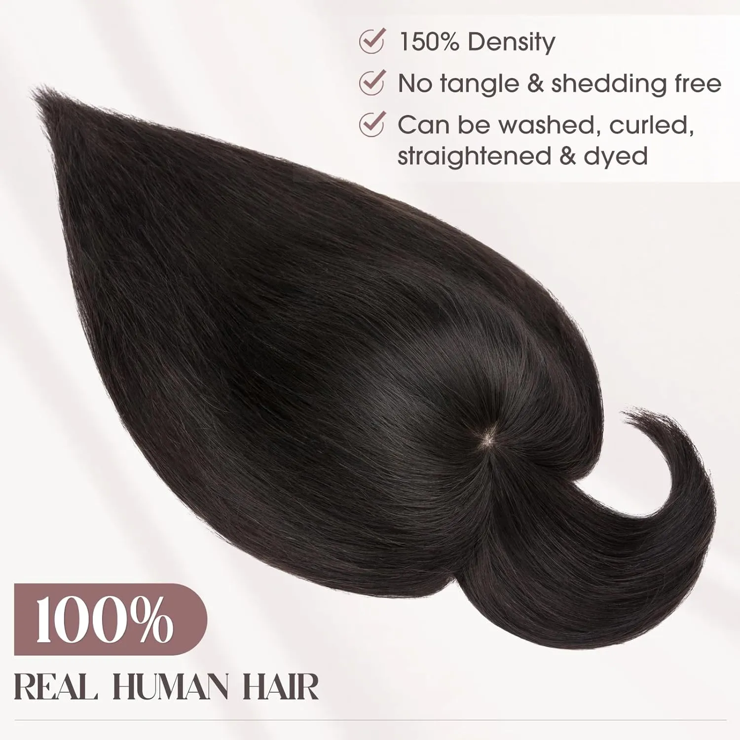 MY-LADY Human Hair Toppers for Women Real Human Hair with Bangs Thin 8.5 * 8.5CM Mono Base Clip in Remy Hairpieces Light Weight 12 Inch Natural Black