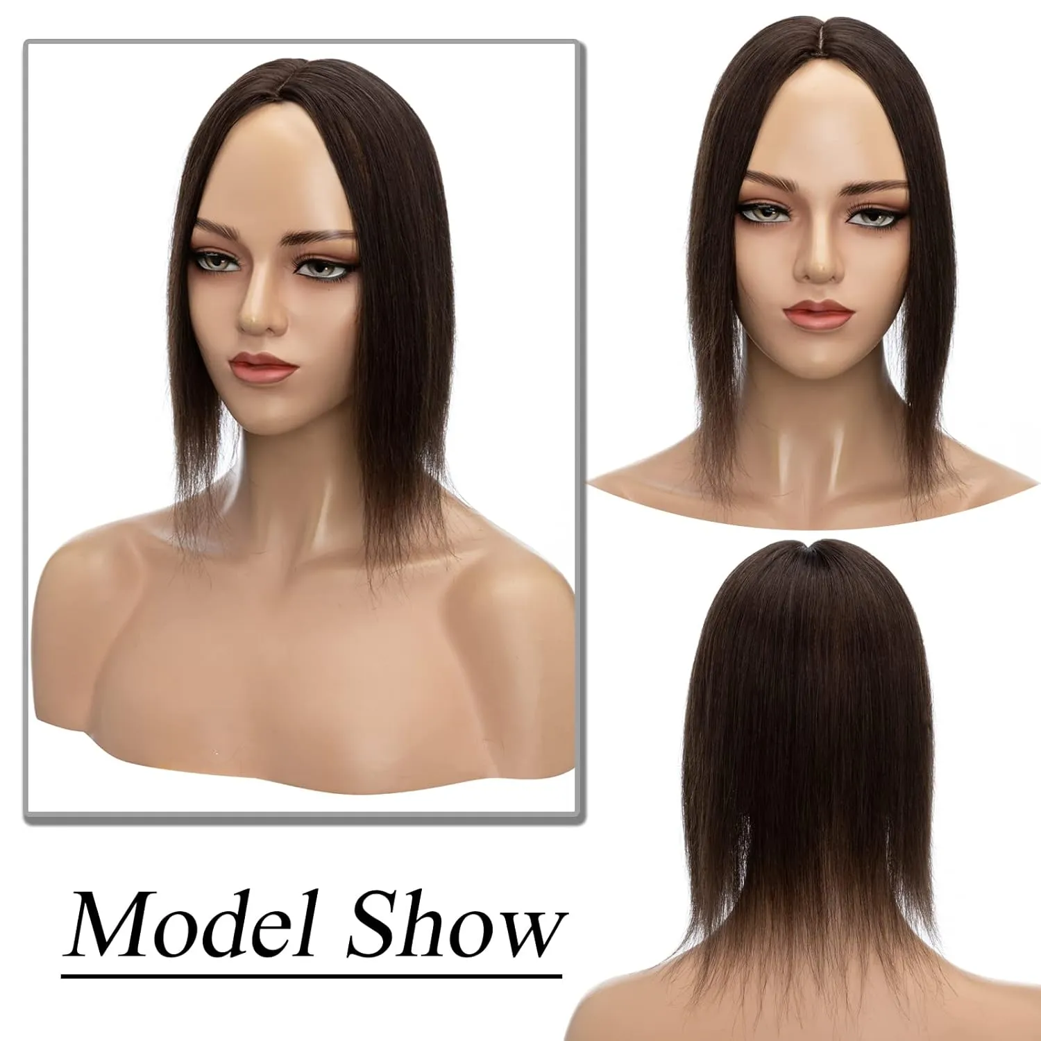 MY-LADY Human Hair Toppers for Women Real Remy Hair 130% Density 10 * 12CM Silk Base No Bangs Clip in Hair Pieces Straight Hairpiece for Thinning Hair 6 Inch #02 Dark Brown