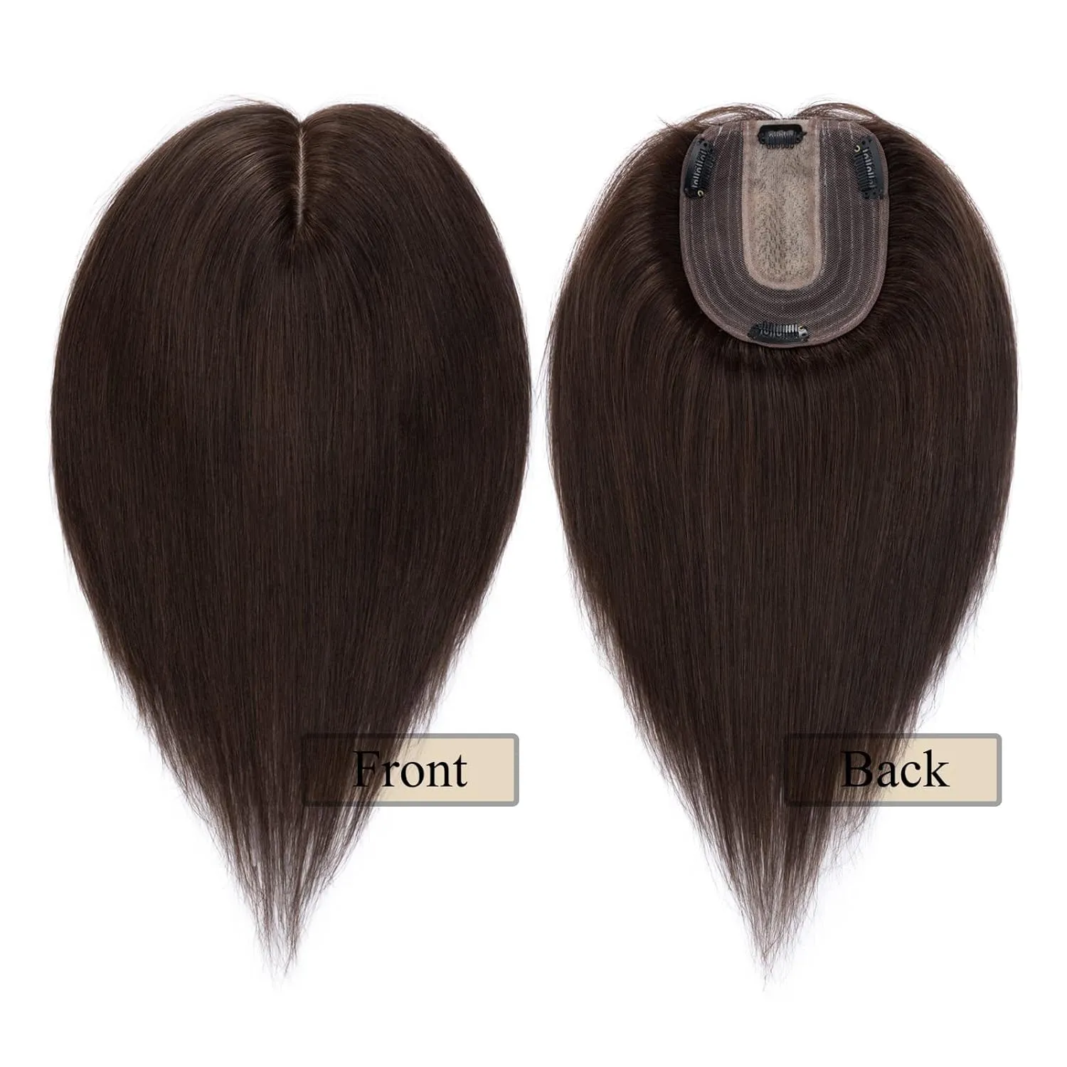 MY-LADY Human Hair Toppers for Women Real Remy Hair 130% Density 10 * 12CM Silk Base No Bangs Clip in Hair Pieces Straight Hairpiece for Thinning Hair 6 Inch #02 Dark Brown