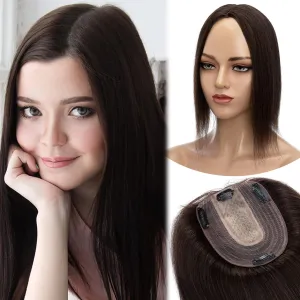 MY-LADY Human Hair Toppers for Women Real Remy Hair 130% Density 10 * 12CM Silk Base No Bangs Clip in Hair Pieces Straight Hairpiece for Thinning Hair 6 Inch #02 Dark Brown
