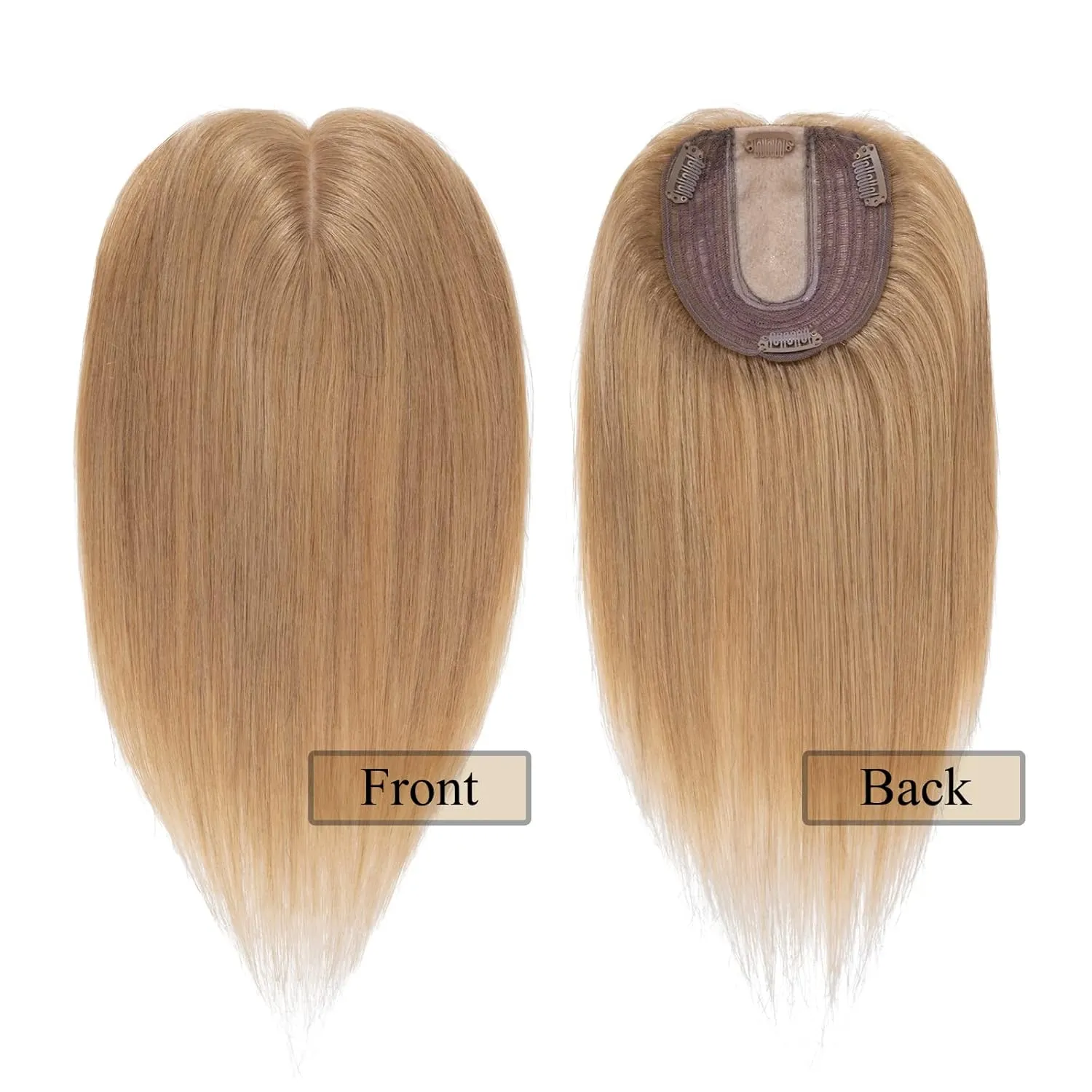 MY-LADY Human Hair Toppers for Women Real Remy Hair 130% Density 10 * 12CM Silk Base No Bangs Clip in Hair Pieces Straight Hairpiece for Thinning Hair 6 Inch #27 Dark Blonde