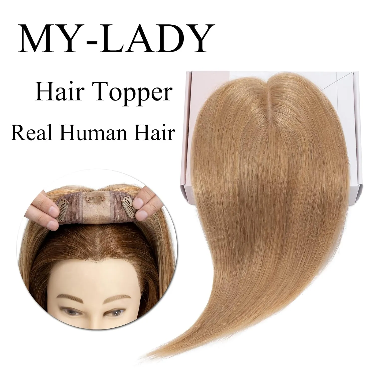 MY-LADY Human Hair Toppers for Women Real Remy Hair 130% Density 10 * 12CM Silk Base No Bangs Clip in Hair Pieces Straight Hairpiece for Thinning Hair 6 Inch #27 Dark Blonde