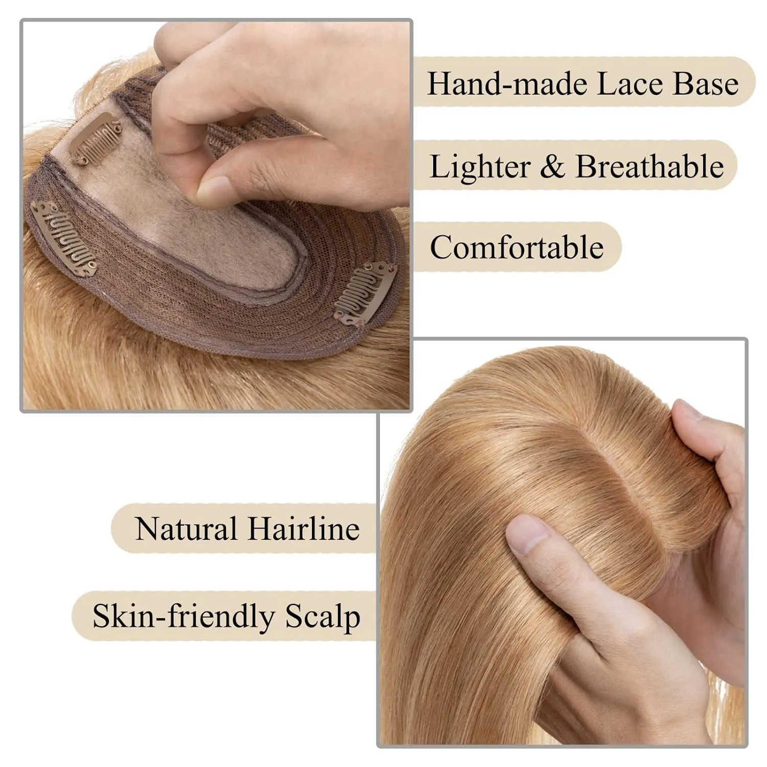 MY-LADY Human Hair Toppers for Women Real Remy Hair 130% Density 10 * 12CM Silk Base No Bangs Clip in Hair Pieces Straight Hairpiece for Thinning Hair 6 Inch #27 Dark Blonde