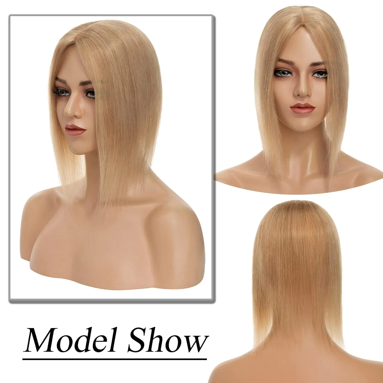 MY-LADY Human Hair Toppers for Women Real Remy Hair 130% Density 10 * 12CM Silk Base No Bangs Clip in Hair Pieces Straight Hairpiece for Thinning Hair 6 Inch #27 Dark Blonde