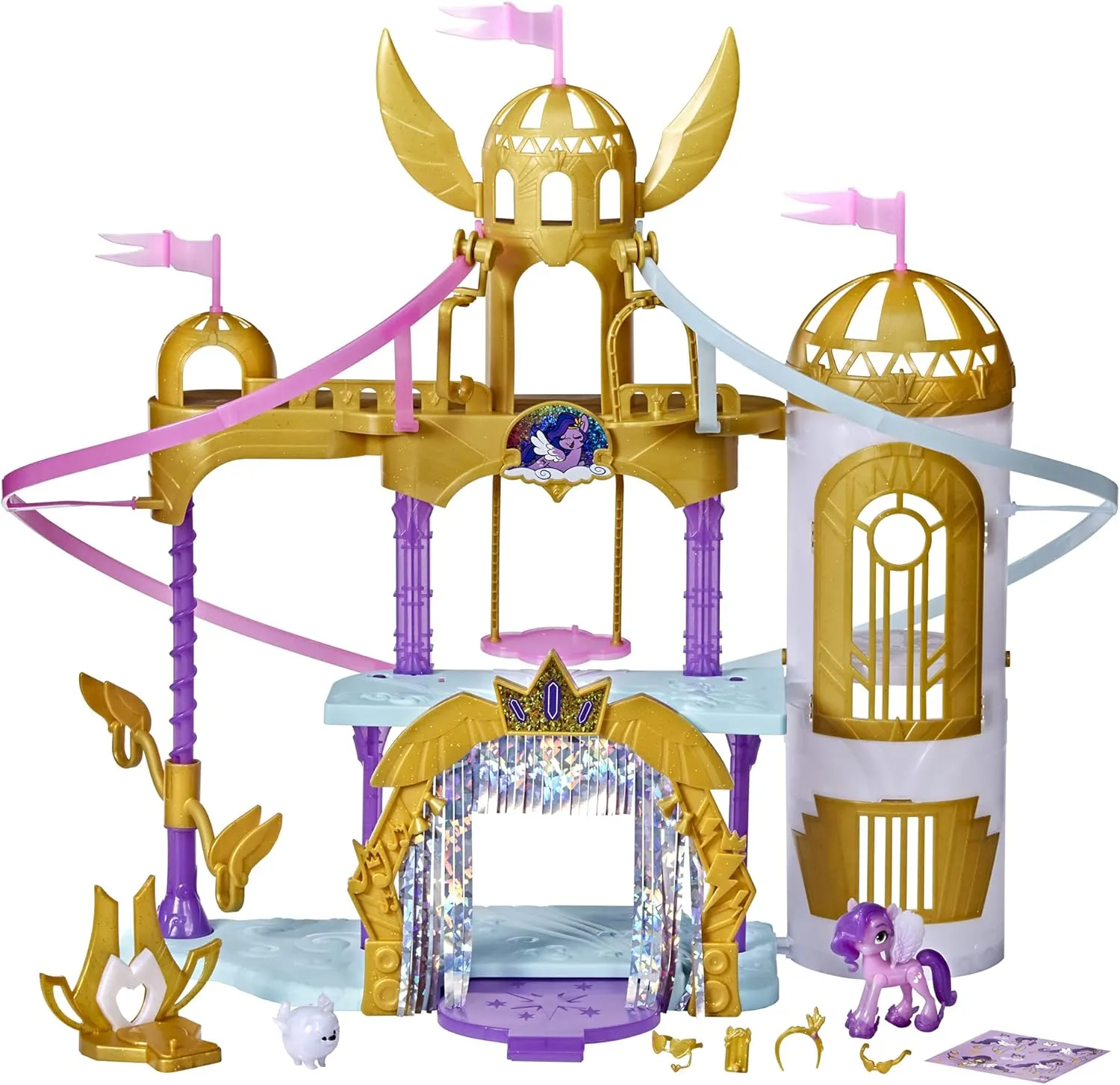 My Little Pony: A New Generation Movie Royal Racing Ziplines - 22-Inch Castle Playset Toy with 2 Moving Ziplines, Princess Pipp Petals Figure
