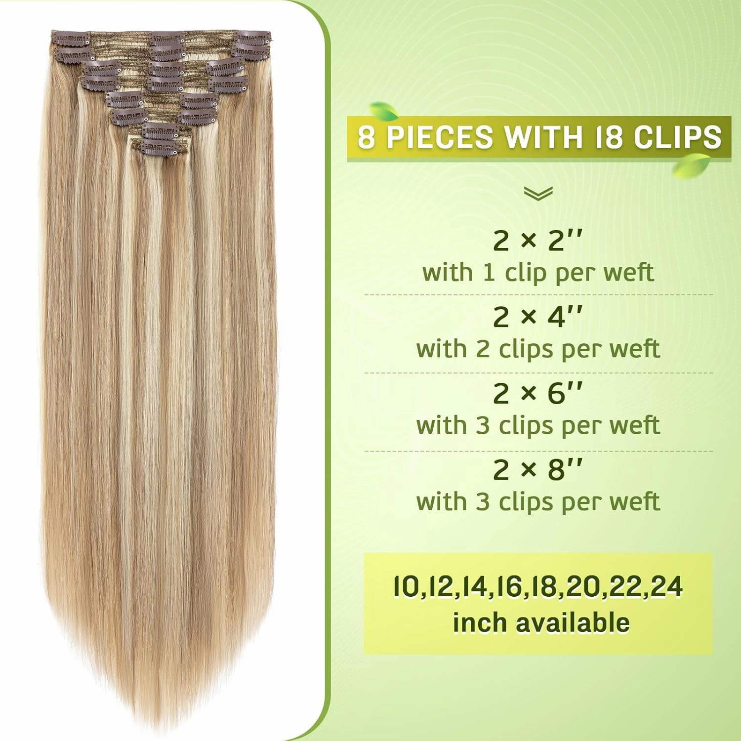 MY-LADY 18Inch 140g 8Pcs Clip in Hair Extensions, Real Human Hair, Light Brown with Bleach Blonde
