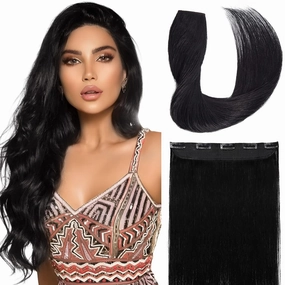 MY-LADY Clip in Hair Extensions Real Human Hair 1 Piece 12 Inch Remy Human Hair Extensions Clip ins 5 Clips 3/4 Full Head #1 Jet Black 40g
