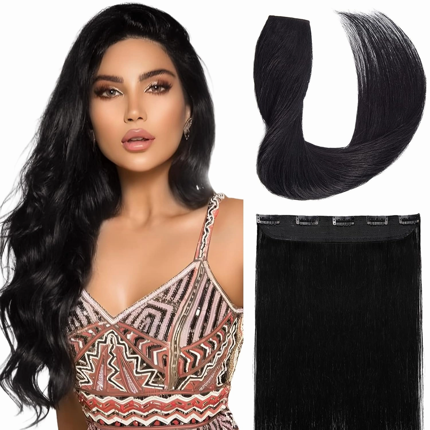 MY-LADY Clip in Hair Extensions Real Human Hair 1 Piece 12 Inch Remy Human Hair Extensions Clip ins 5 Clips 3/4 Full Head #1 Jet Black 40g