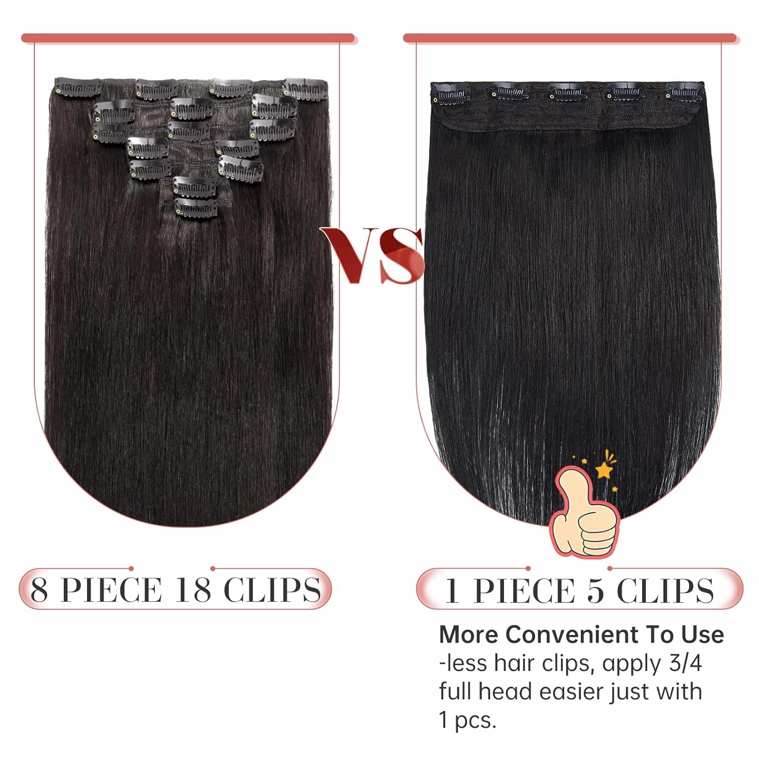 MY-LADY Clip in Hair Extensions Real Human Hair 1 Piece 12 Inch Remy Human Hair Extensions Clip ins 5 Clips 3/4 Full Head #1 Jet Black 40g
