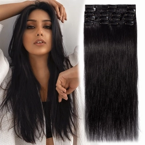 MY-LADY Clip in Hair Extensions Real Human Hair Jet Black 8 Inch 45g Remy Hair 8pcs Weft Balayage Full Head Natural for Women