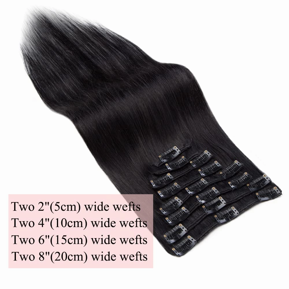 MY-LADY Clip in Hair Extensions Real Human Hair Jet Black 8 Inch 45g Remy Hair 8pcs Weft Balayage Full Head Natural for Women
