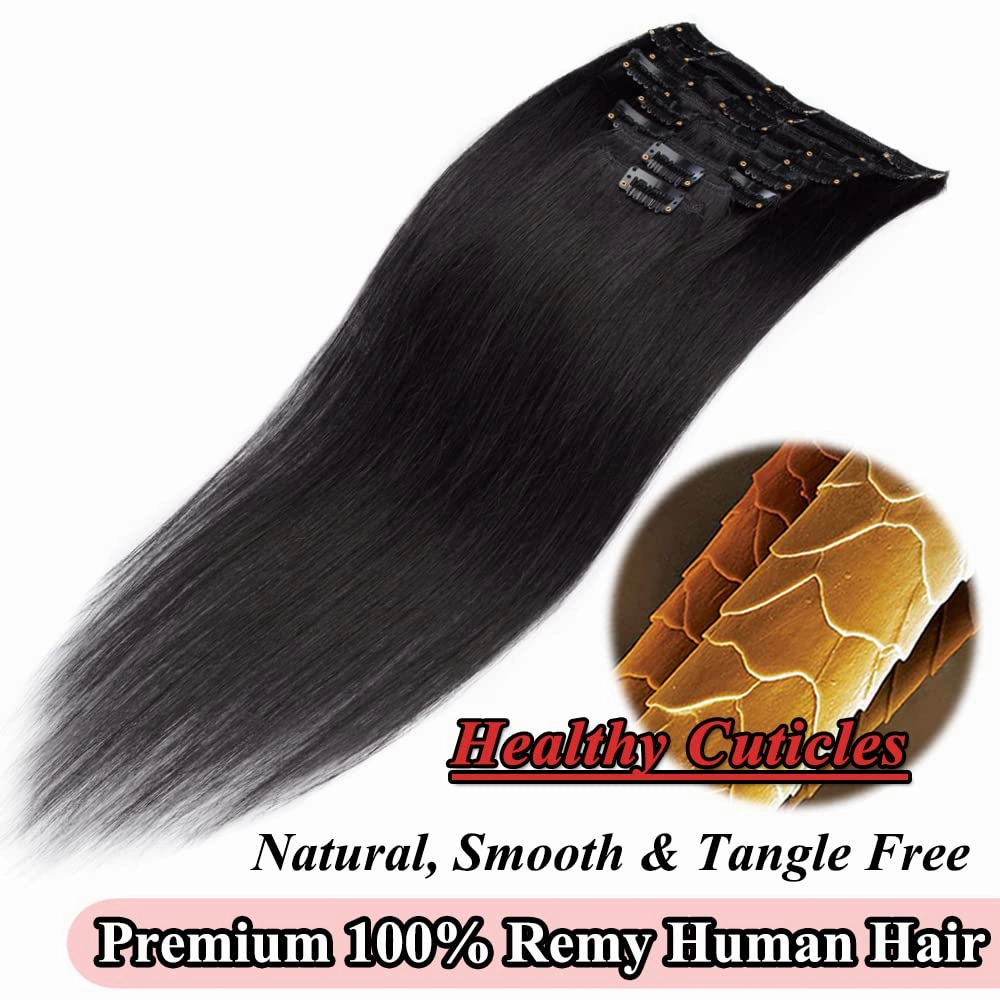 MY-LADY Clip in Hair Extensions Real Human Hair Jet Black 8 Inch 45g Remy Hair 8pcs Weft Balayage Full Head Natural for Women