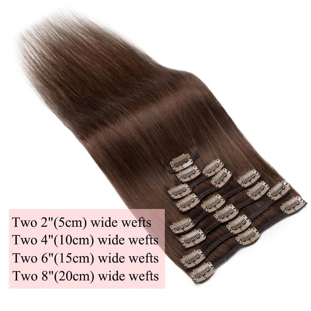 MY-LADY Clip in Hair Extensions Real Human Hair Medium Brown 8 Inch 45g Remy Hair 8pcs Weft Balayage Full Head Silky Natural Straight for Women