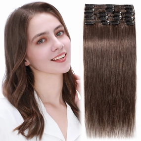 MY-LADY Clip in Hair Extensions Real Human Hair Medium Brown 8 Inch 45g Remy Hair 8pcs Weft Balayage Full Head Silky Natural Straight for Women