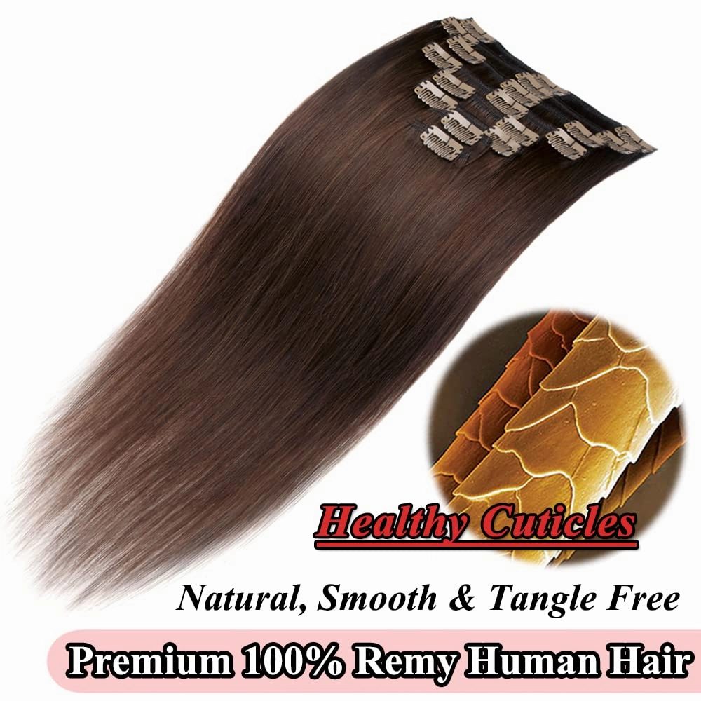 MY-LADY Clip in Hair Extensions Real Human Hair Medium Brown 8 Inch 45g Remy Hair 8pcs Weft Balayage Full Head Silky Natural Straight for Women