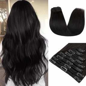 MY-LADY Double Weft 100% Remy Human Hair Clip in Extensions 14''-22'' Grade 7A Quality Full Head Thick Thickened Long Soft Silky Straight 8pcs 18clips Off Black (18" / 18 inch 140g,#1B Natural Black)
