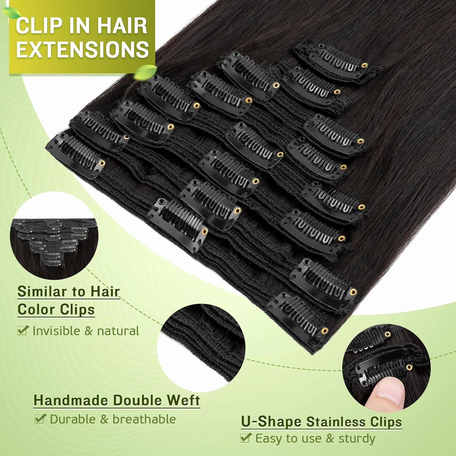 MY-LADY Double Weft 100% Remy Human Hair Clip in Extensions 14''-22'' Grade 7A Quality Full Head Thick Thickened Long Soft Silky Straight 8pcs 18clips Off Black (18" / 18 inch 140g,#1B Natural Black)