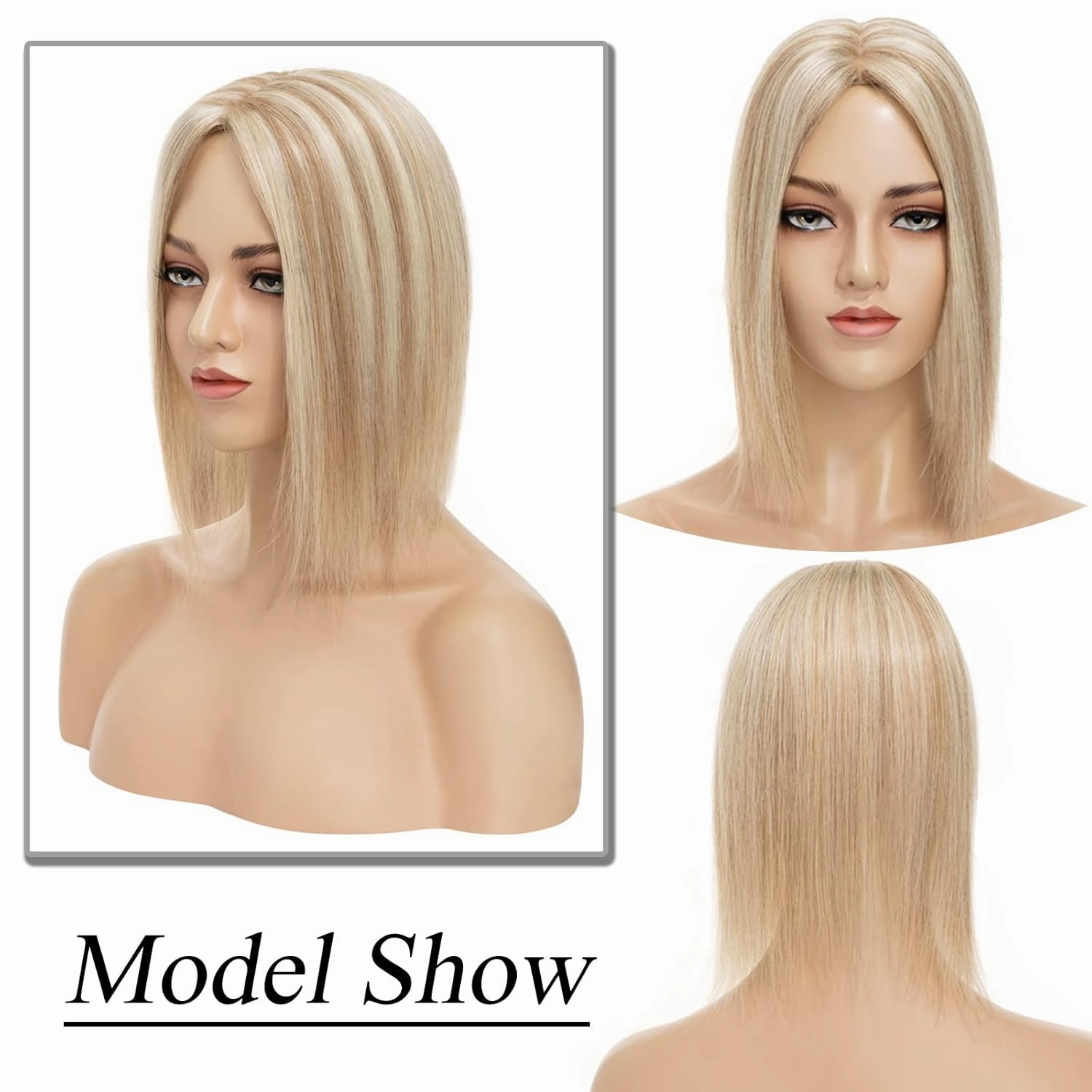 MY-LADY Human Hair Toppers for Women Real Human Hair for Thinning Hair 10*12CM Silk Base Hairpieces No Bangs 130% Density Straight Clip in Remy Hair Pieces 14 Inch #12/613 Golden Brown & Bleach Blonde
