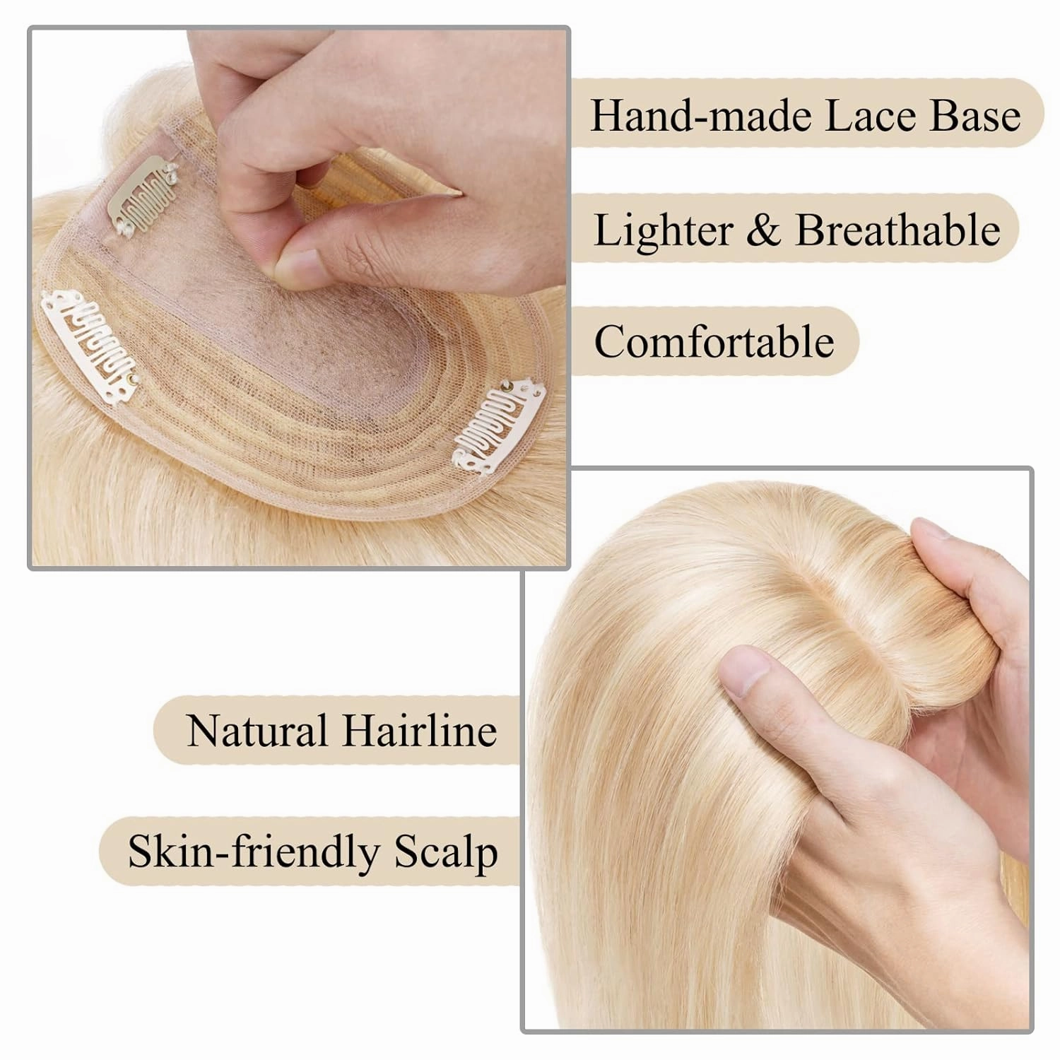 MY-LADY Human Hair Toppers for Women Real Human Hair for Thinning Hair 10*12CM Silk Base Hairpieces No Bangs 130% Density Straight Clip in Remy Hair Pieces 14 Inch #18/613 Ash Blonde & Bleach Blonde