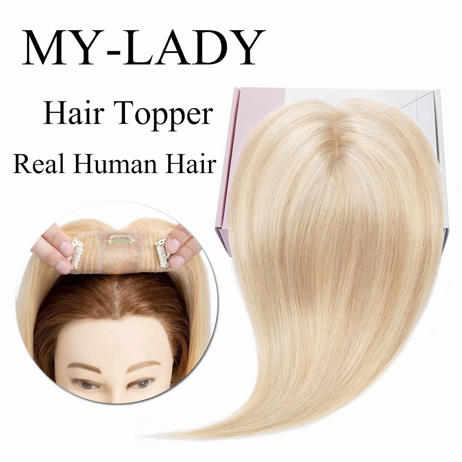 MY-LADY Human Hair Toppers for Women Real Human Hair for Thinning Hair 10*12CM Silk Base Hairpieces No Bangs 130% Density Straight Clip in Remy Hair Pieces 14 Inch #18/613 Ash Blonde & Bleach Blonde