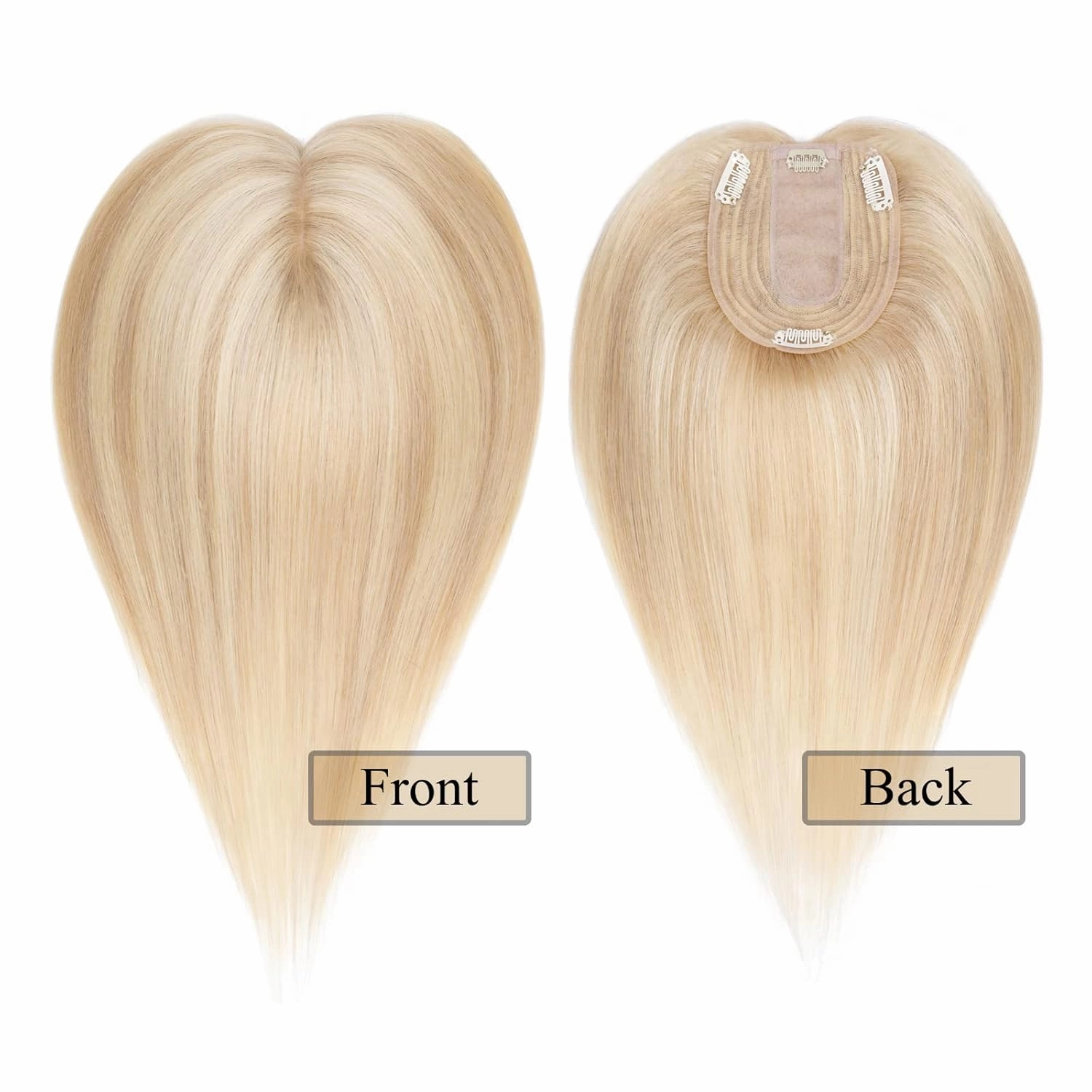 MY-LADY Human Hair Toppers for Women Real Human Hair for Thinning Hair 10*12CM Silk Base Hairpieces No Bangs 130% Density Straight Clip in Remy Hair Pieces 14 Inch #18/613 Ash Blonde & Bleach Blonde