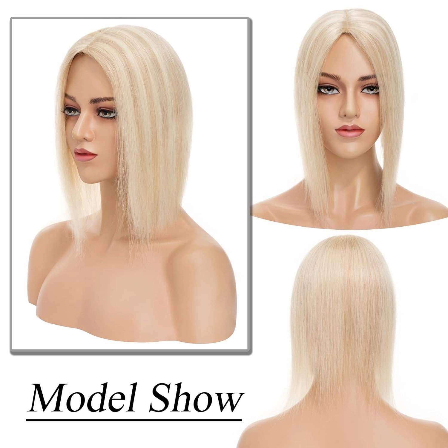 MY-LADY Human Hair Toppers for Women Real Human Hair for Thinning Hair 10*12CM Silk Base Hairpieces No Bangs 130% Density Straight Clip in Remy Hair Pieces 14 Inch #18/613 Ash Blonde & Bleach Blonde