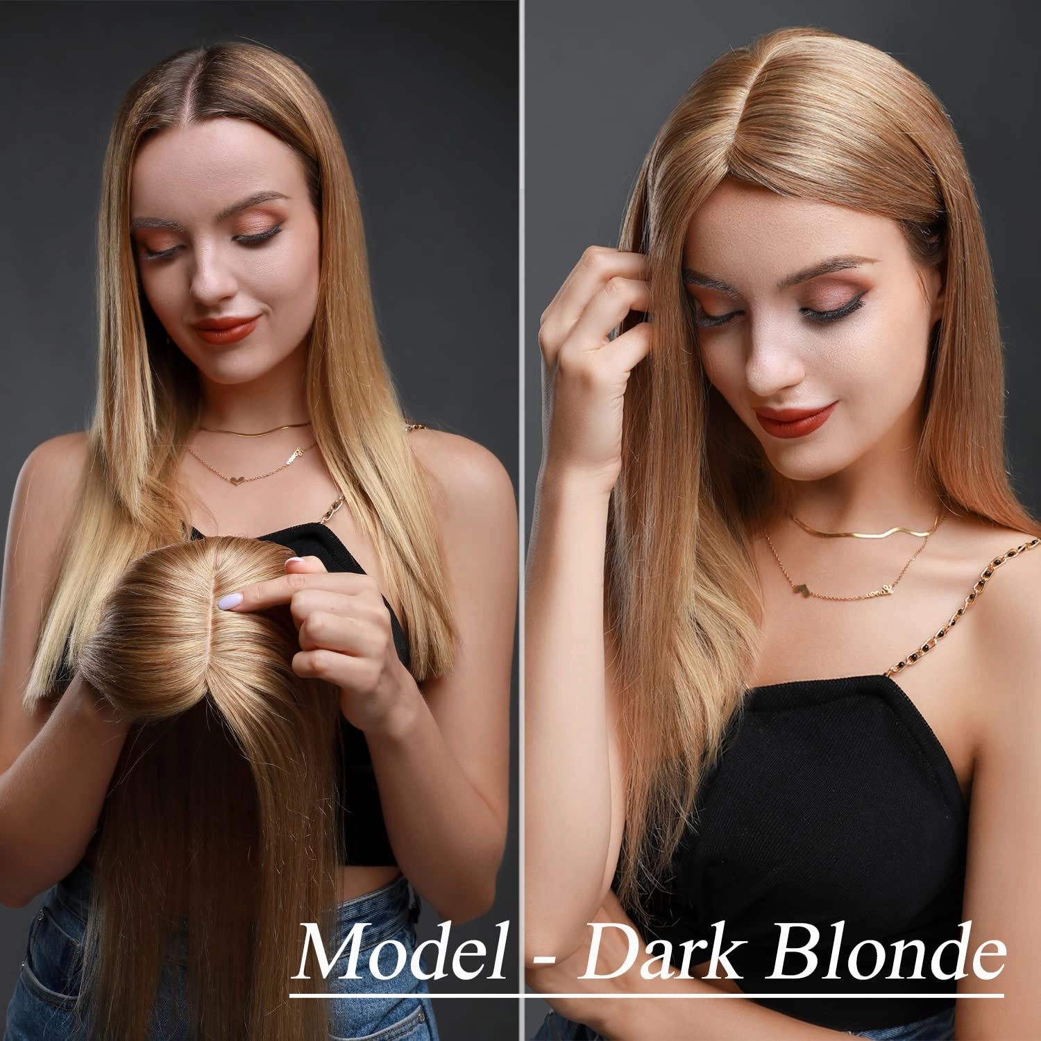 MY-LADY Human Hair Toppers for Women Real Human Hair for Thinning Hair 7*13CM Silk Base Hairpieces No Bangs 150% Density Straight Clip in Remy Hair Pieces 14 Inch #12/613 Golden Brown & Bleach Blonde