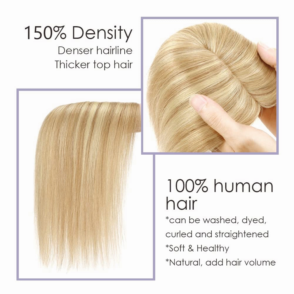 MY-LADY Human Hair Toppers for Women Real Human Hair for Thinning Hair 7 * 13CM Silk Base Hairpieces No Bangs 150% Density Clip in Remy Hair Pieces 14 Inch #18/613 Ash Blonde & Bleach Blonde