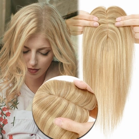 MY-LADY Human Hair Toppers for Women Real Human Hair for Thinning Hair 7 * 13CM Silk Base Hairpieces No Bangs 150% Density Clip in Remy Hair Pieces 14 Inch #18/613 Ash Blonde & Bleach Blonde