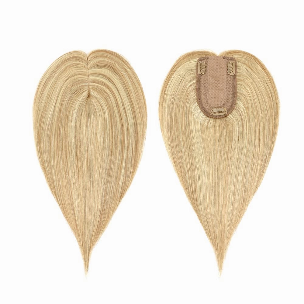 MY-LADY Human Hair Toppers for Women Real Human Hair for Thinning Hair 7 * 13CM Silk Base Hairpieces No Bangs 150% Density Clip in Remy Hair Pieces 14 Inch #18/613 Ash Blonde & Bleach Blonde