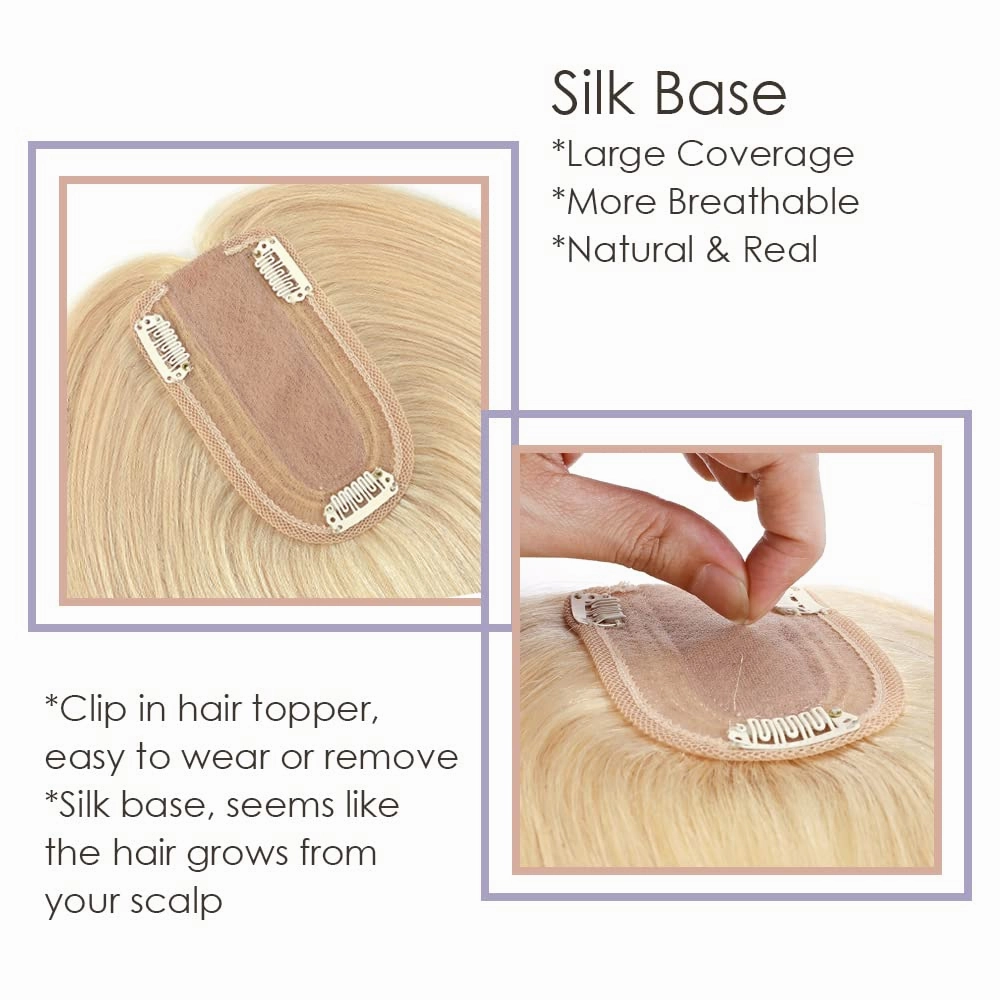 MY-LADY Human Hair Toppers for Women Real Human Hair for Thinning Hair 7 * 13CM Silk Base Hairpieces No Bangs 150% Density Clip in Remy Hair Pieces 6 Inch #613 Bleach Blonde