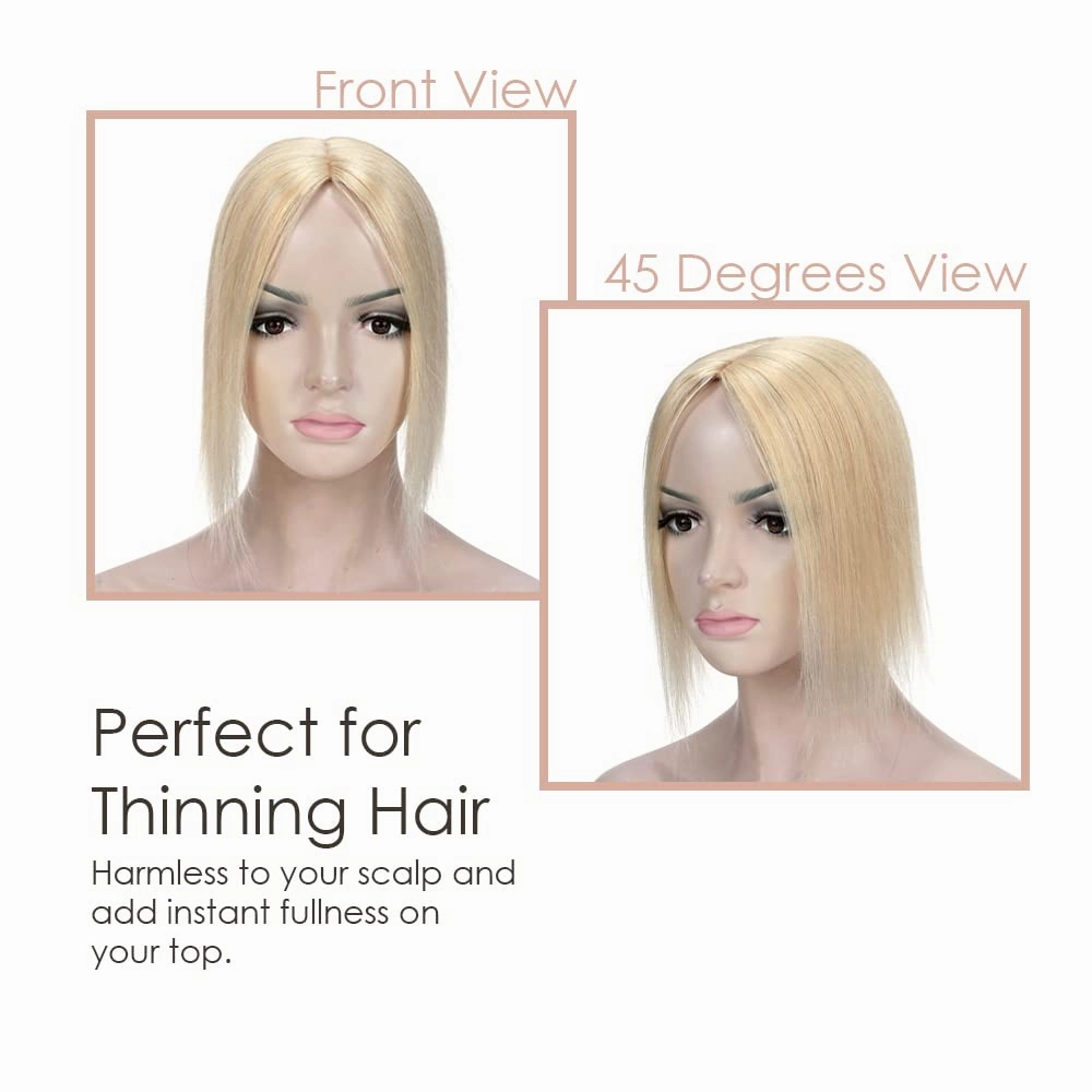 MY-LADY Human Hair Toppers for Women Real Human Hair for Thinning Hair 7 * 13CM Silk Base Hairpieces No Bangs 150% Density Clip in Remy Hair Pieces 6 Inch #613 Bleach Blonde