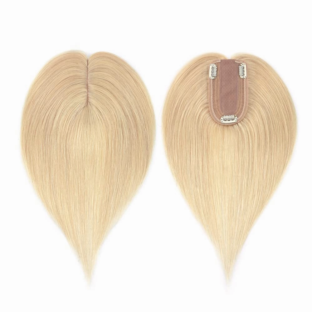 MY-LADY Human Hair Toppers for Women Real Human Hair for Thinning Hair 7 * 13CM Silk Base Hairpieces No Bangs 150% Density Clip in Remy Hair Pieces 6 Inch #613 Bleach Blonde