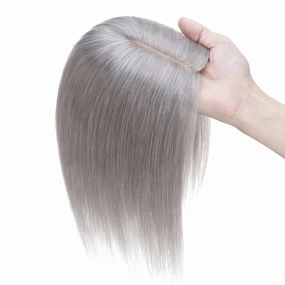 MY-LADY Human Hair Toppers for Women Real Human Hair for Thinning Hair 7 * 13CM Silk Base Hairpieces No Bangs 150% Density Straight Clip in Remy Hair Pieces 12 Inch Grey
