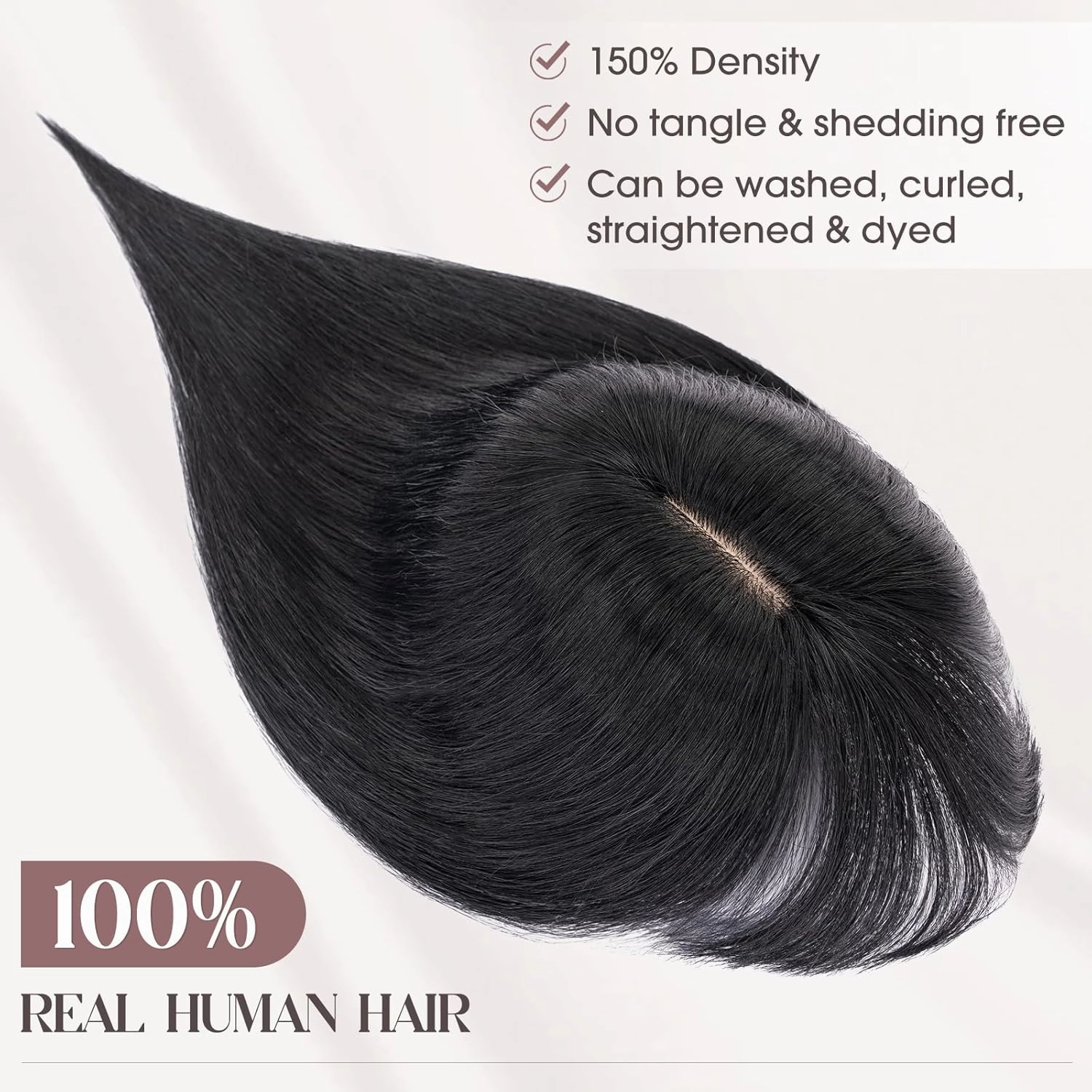 MY-LADY Human Hair Toppers for Women Real Human Hair with Bangs Thin 8 * 10CM Lace Silk Base Clip in Remy Hairpieces Hand-Tied Light Weight 10 Inch Jet Black