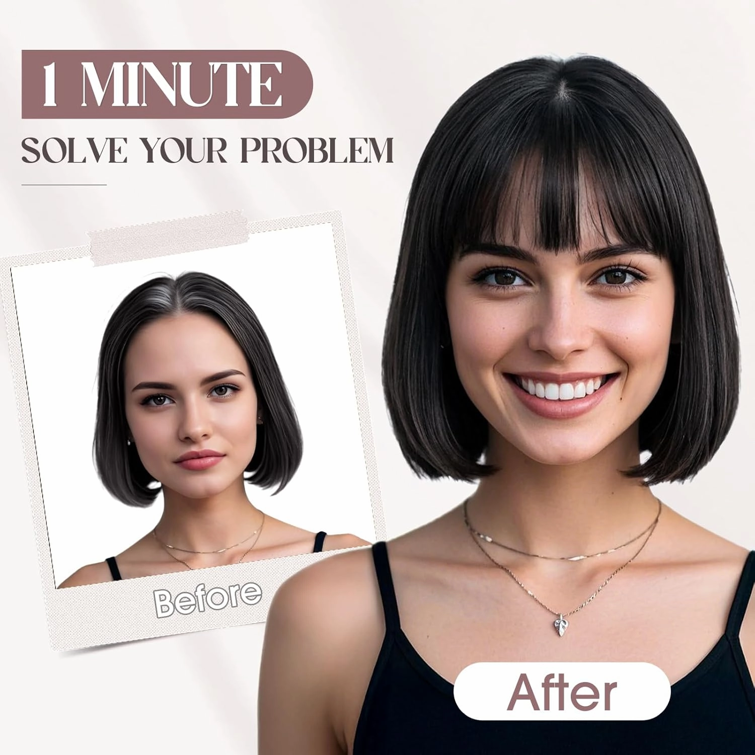 MY-LADY Human Hair Toppers for Women Real Human Hair with Bangs Thin 8 * 10CM Lace Silk Base Clip in Remy Hairpieces Hand-Tied Light Weight 10 Inch Jet Black