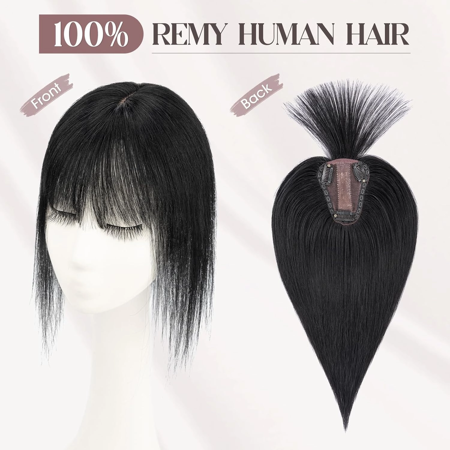 MY-LADY Human Hair Toppers for Women Real Human Hair with Bangs Thin 8 * 10CM Lace Silk Base Clip in Remy Hairpieces Hand-Tied Light Weight 10 Inch Jet Black