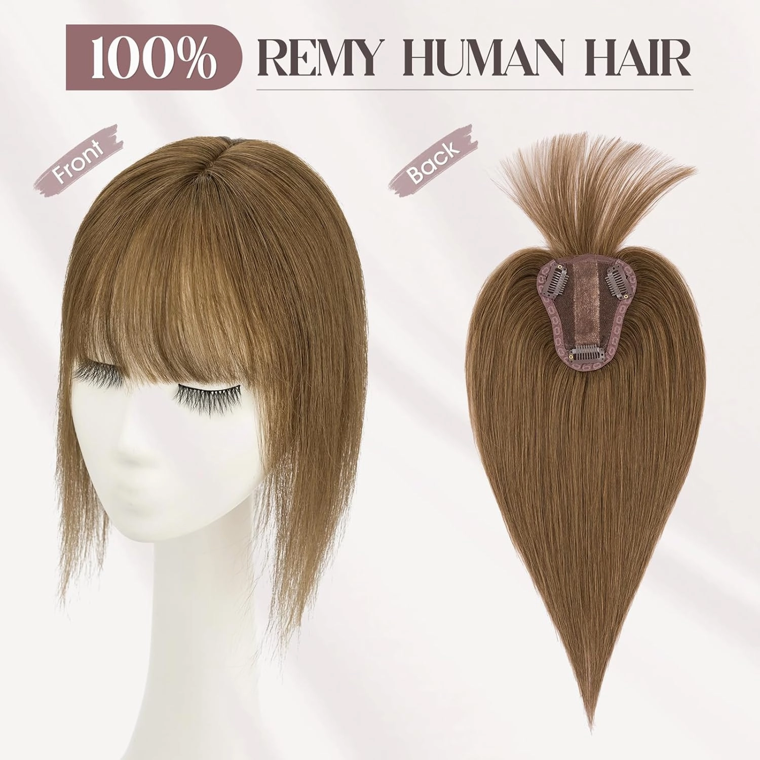 MY-LADY Human Hair Toppers for Women Real Human Hair with Bangs Thin 8 * 10CM Lace Silk Base Clip in Remy Hairpieces Hand-Tied Light Weight 10 Inch Medium Brown