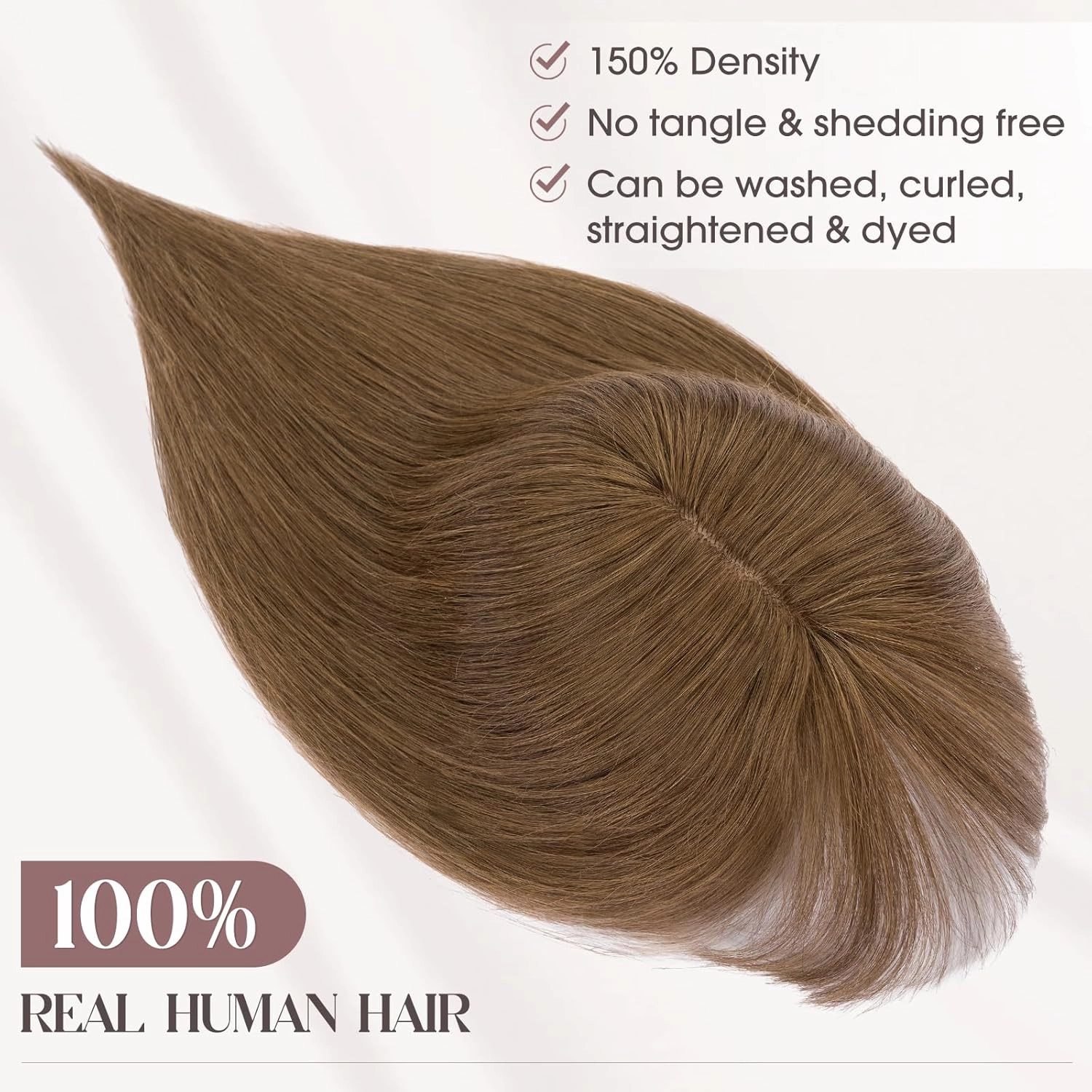 MY-LADY Human Hair Toppers for Women Real Human Hair with Bangs Thin 8 * 10CM Lace Silk Base Clip in Remy Hairpieces Hand-Tied Light Weight 10 Inch Medium Brown