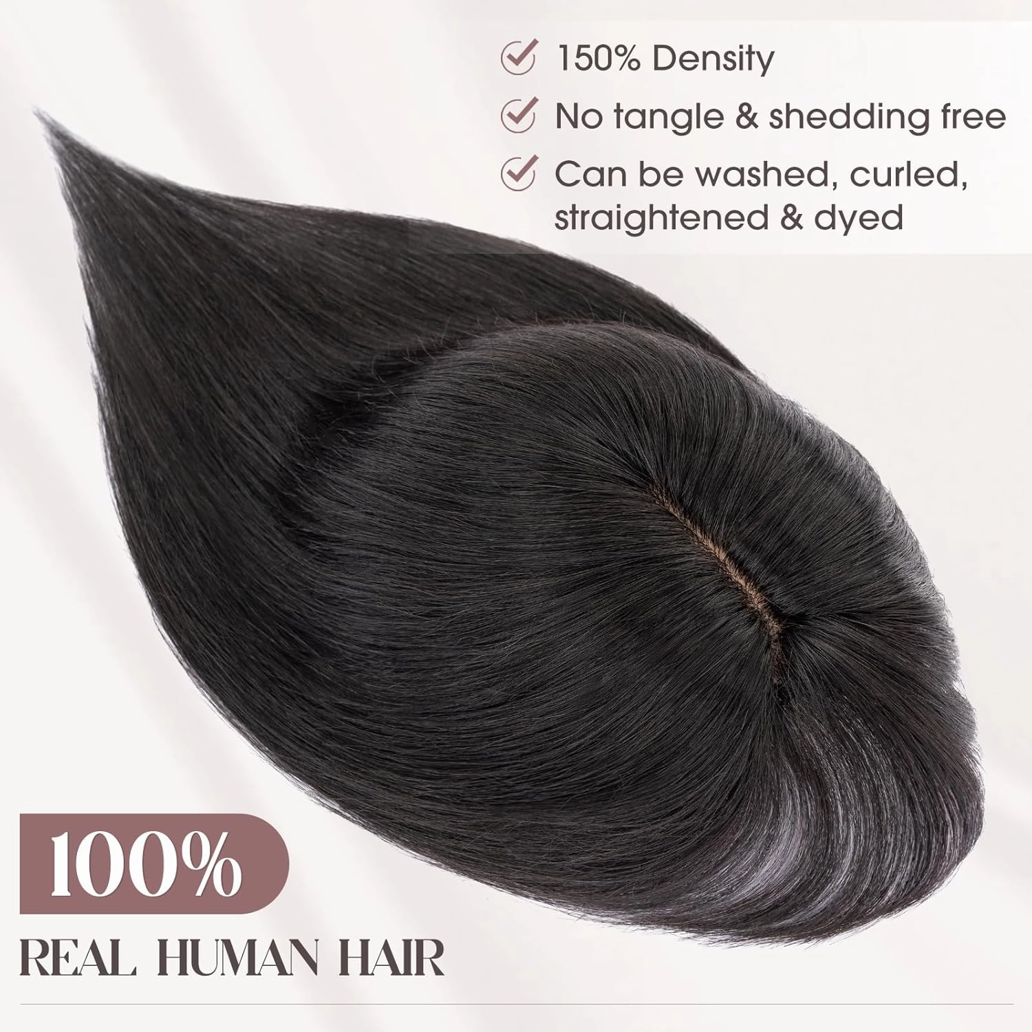 MY-LADY Human Hair Toppers for Women Real Human Hair with Bangs Thin 8 * 10CM Lace Silk Base Clip in Remy Hairpieces Hand-Tied Light Weight 10 Inch Natural Black