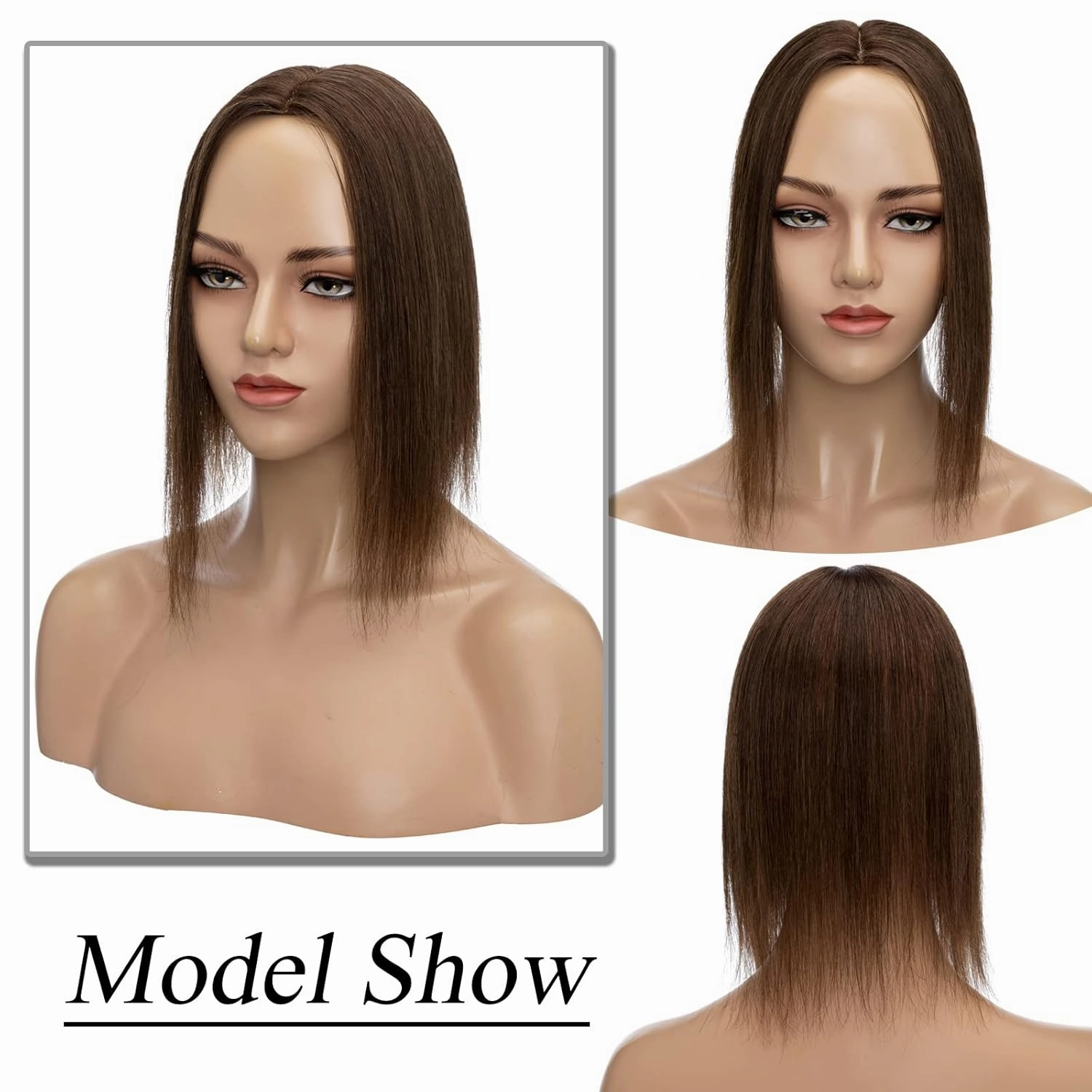 MY-LADY Human Hair Toppers for Women Real Remy Hair 130% Density 10 * 12CM Silk Base No Bangs Clip in Hair Pieces Straight Hairpiece for Thinning Hair 8 Inch #04 Medium Brown