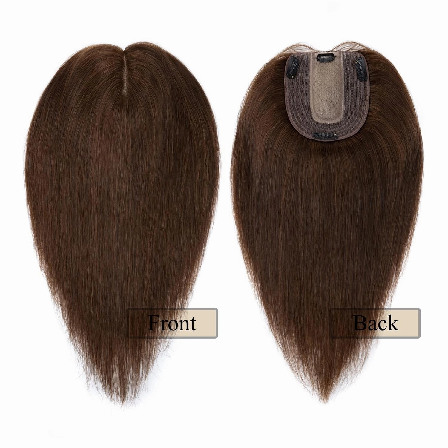 MY-LADY Human Hair Toppers for Women Real Remy Hair 130% Density 10 * 12CM Silk Base No Bangs Clip in Hair Pieces Straight Hairpiece for Thinning Hair 8 Inch #04 Medium Brown
