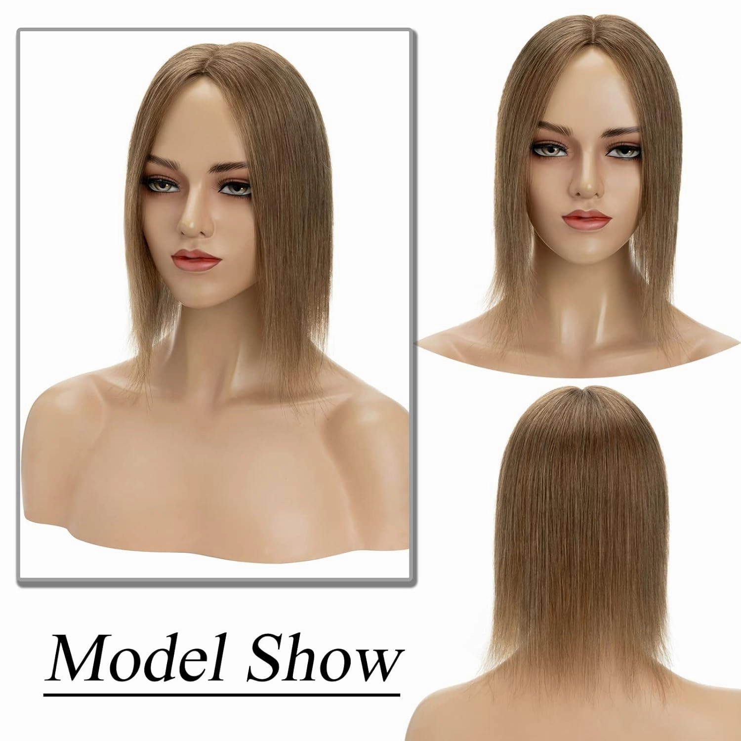 MY-LADY Human Hair Toppers for Women Real Remy Hair 130% Density 10 * 12CM Silk Base No Bangs Clip in Hair Pieces Straight Hairpiece for Thinning Hair 8 Inch #06 Light Brown
